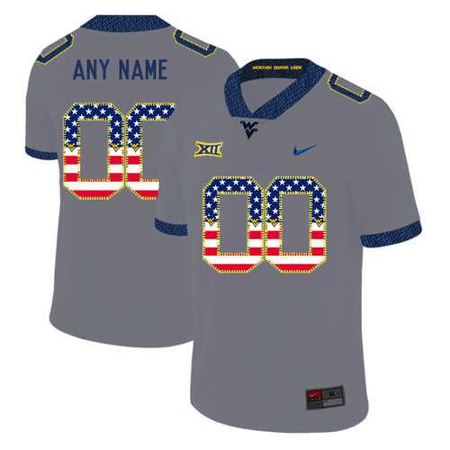 Men%27s West Virginia Mountaineers Customized Gray USA Flag College Football Jersey